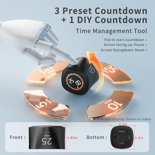 Image of VEWINGL Cube Productivity Timer, 25 /5 /10 /45 Min Presets, Desk Flip Timer for Pomodoro Study Sessions, Vibration & Custom Modes for ADHD, Work, Study & Kitchen (Black)