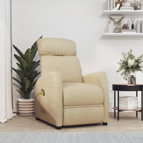 Massage Chair Cream Fabric, Home Office Relax Recliner, Massaging Electric Chairs for Body, Relaxing Heat and Therapy, Plywood, Iron, Foam