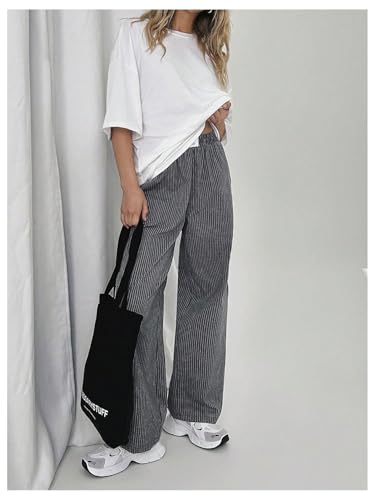 SOLY HUX Womens Striped Print Pants Straight Leg Lounge Casual Baggy Long Trousers4