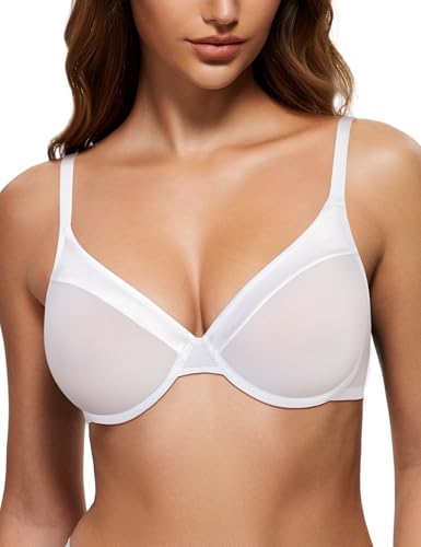 Image of Wingslove Women's Sheer Lace Bra Demi Through Mesh Bralette Unlined Underwire Support Non Padded