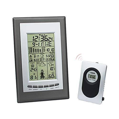 Wireless Weather Station Digital Clock,Indoor and Outdoor Temperature Humidity Meter Barometer Comfort Display Alarm Clock Snooze,for Garden Bedroom