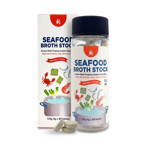 KD Home Seafood Broth Stock Korean Multi-Purpose Instant Soup Base, Made with Anchovy, Crab, Shrimp and Kelp Original Flavor 4.0 grams x 30