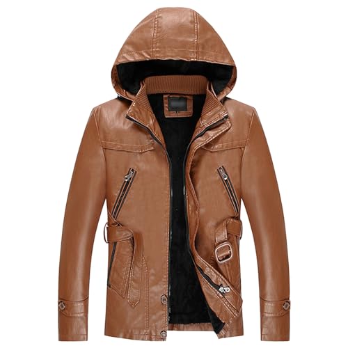 Trench-coat en cuir à capuche DGKaxiyaHM pour homme, blouson vintage mi-long