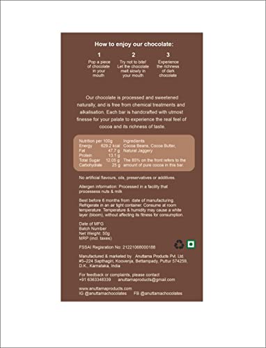 Image of Anuttama Intense 85% Dark Chocolate Gift Pack | Naturally Sweetened with Jaggery | Handmade, Gluten-Free & Unrefined Sugar | Perfect Dark Chocolate Bar for Birthday Gifts for Friends and Family