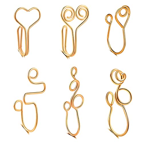 Nose Cuff, African Nose Cuff,316L Surgical Steel Fake Nose Rings Adjustable Faux Nose RingsNon Piercing Clip on Nose Ring for Women (Rose Gold 6pcs)