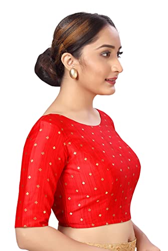 Image of Studio Shringaar Women Cotton Silk Silky Brocade Readymade Elbow Length Sleeves Saree Blouse Choli