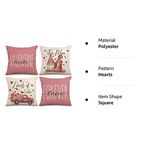 Anydesign Valentine's Day Pillow Cover Pink Love Gnome Truck Throw Pillow Case 18 X 18 Inch Hearts Love Forever Cushion Cover For Farmhouse Home Couch Sofa Wedding Anniversary Decor, 4 Packs #TOP7