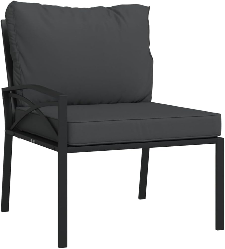 Outdoor Sectional Chair Set of 2 Black & Grey Powder-Coated Steel Patio Couch 29.5" W Modern Loveseat with Plush Cushions for Apartment Balcony Deck Garden