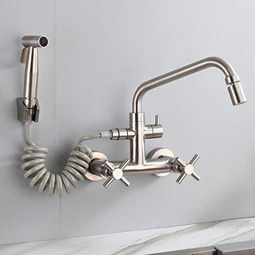 Robinet de cuisine mural avec pulvérisant inox pour un lavage efficace