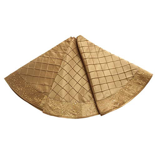 Gireshome Gold Handcraft Pintuck Center,Sparkle Glitter Sequin Border Christmas Tree Skirt,Xmas Tree Decoationr Festival Party Ornament -36inch