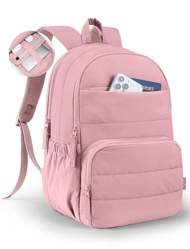 Image of Uselike Travel Backpack for Women, 15.6 Inch Laptop Backpack, Quilted College Bookbag, Cute Work Backpacks, Water Resistant (Mauve Pink)