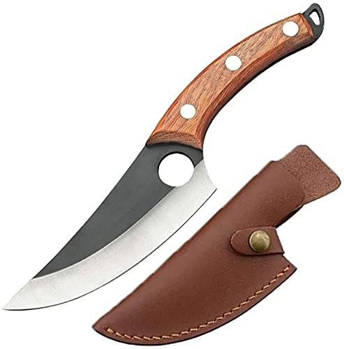 BLWX Couteau de cuisine, Viking Camping barbecue serbe pleine Tang désossage, Forgé à la main, Couteau de boucher, Scandi edge, Cuir gaine