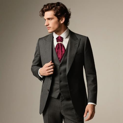Image of DiBanGu Silk Woven Ascot Cravat with Pocket Square Set for Men