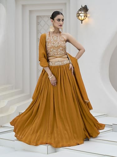 Image of PURVAJA Women's Silk Semi-Stitched Lehenga choli