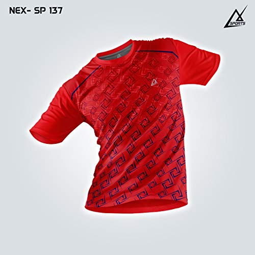 Image of JJ TEES Polyester Half Sleeve Jersey with Round Collar and Digital Print All Over for Men (Color: Red and Navy Blue Shade)