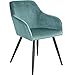 TecTake 800845 Chaise de Salle à Manger 1 Place Effet Velours Scandinave Pieds en Acier Noirs Élégant avec Accoudoirs – Diverses Couleurs (Turquoise)