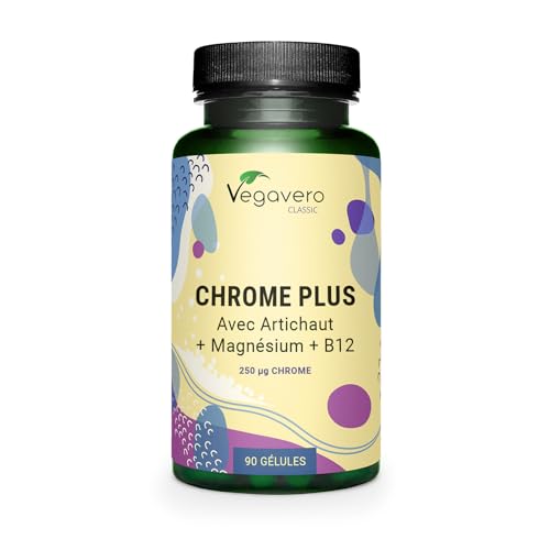 CHROME 250 µg | Avec Magnésium, Vitamine B12 et Extrait d'Artichaut | 3 Mois | GLYCEMIE + METABOLISME | Biodisponibilité Elevée | Vegan et Sans Additifs |...
