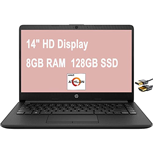 Image of HP Notebook 14 Sleek Laptop Computer, 14 inch HD Anti-Glare Micro-Edge Widescreen, Dual-Core AMD Athlon Silver 3050U 8GB RAM 128GB SSD, Webcam Type-C Windows 10 + HDMI Cable