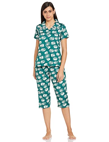 Image of Longies Women's Rayon Capri Nigh Suit Regular Set (LGRCSSYV001 Green030 2XL)