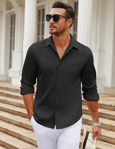 COOFANDY Men's Long Sleeve Wrinkle Free Shirt Casual Button Down Shirts Stretch Dress Shirt with Pocket3