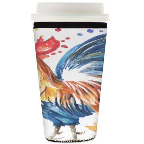 Manchon réutilisable en néoprène pour café glacé avec motif coq pour peinture à l'huile