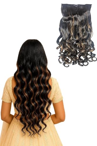 Image of ZAYA Curly Hair Extension for Women & Girls | Golden Highlight Wavy Hair Wig | Highlighter Hair Extension for Party & Daily Use