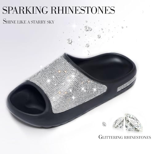 Cloud Slides for Women Thick Sole Sandals Quick Drying Shower Shoes EVA Non-Slip Rhinestone Slippers Glitter Crystal2