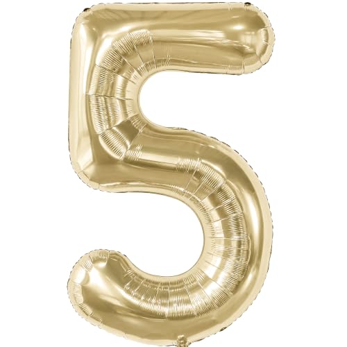 Image of KatchOn, Number 5 Balloon - 40 Inch | Champagne Gold Number 5 Foil Balloon