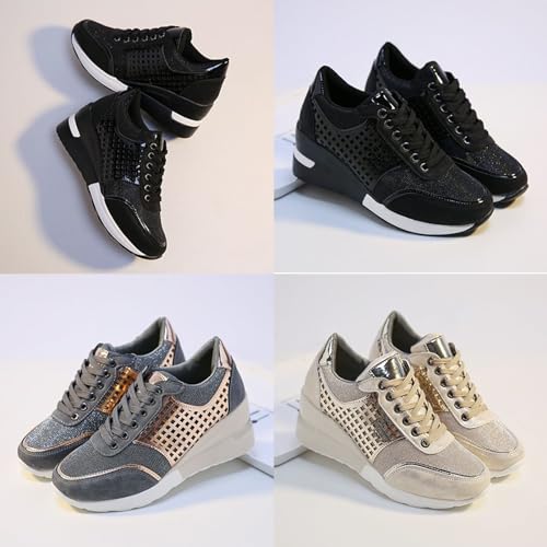 Keilinia Women's High Heeled Wedge Sneakers,2022 Fall Fashion Hidden Casual Comfort Breathable Lace Up Walking Platform Shoes3