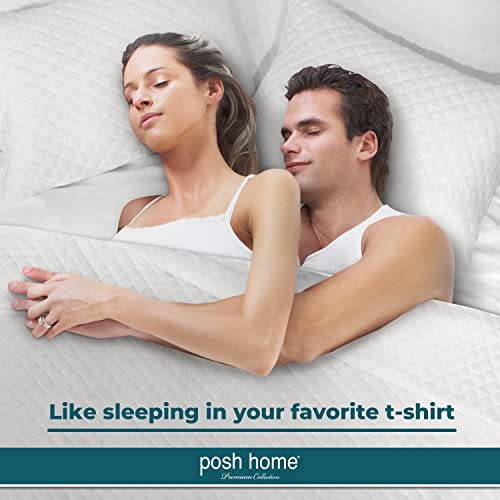 Posh Home Queen Size Quilt Set Jersey Knit Cotton Blend Blanket White Bedspread Light Coverlet Summer Bedding Quilted Bedspreads Lightweight Comforter Bed Spread Cover, 2 Pillow Shams And 1 Quilt #TOP3