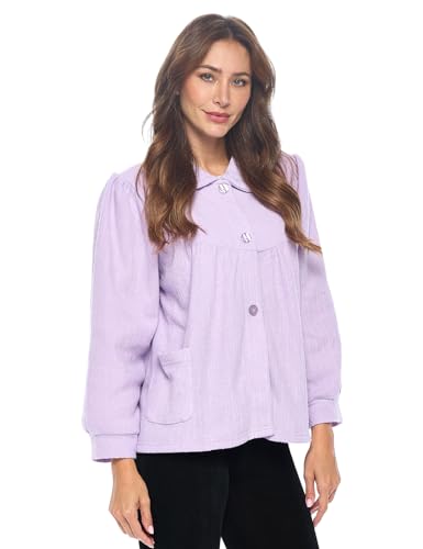 Casual Nights Women's Chenille Bed Jacket, Button Front Long Sleeve Sleep Top with Pockets2