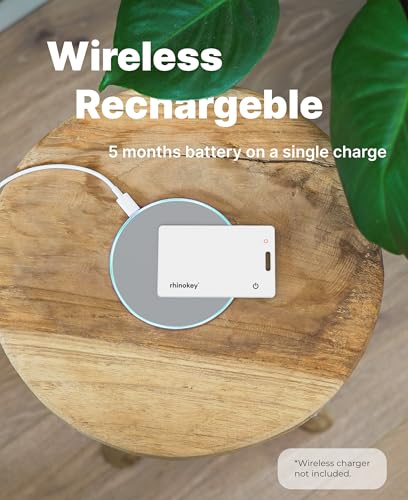 Image of Rhinokey Wallet Tracker Card Works with Apple Find My (iOS Only) Slim 0.07in Rechargeable IP68 Waterproof Tracker Item Finder Card with Keychain Hole. (1 Pack - iOS - White)