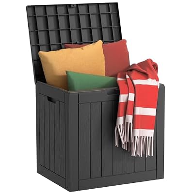 KFY 30 Gallon Waterproof Resin Deck Box, UV Resistant Outdoor Storage for Garden, Patio, Porch, Delivery,Striped Black