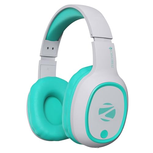 ZEBRONICS Thunder Bluetooth 5.3 Wireless Over Ear Headphones with 60H Backup, Gaming Mode, Dual Pairing, Enc, Aux, Micro Sd, Voice Assistant, Comfortable Earcups, Call Function (Sea Green)