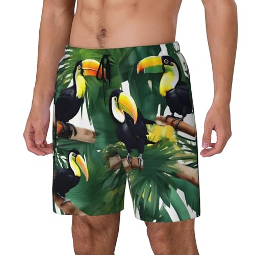 Toucans Parrot Palm Tree Leaves Print Mens Swim Shorts Trunks Inseam Compression Liner Quick Dry Zipper Pocket2