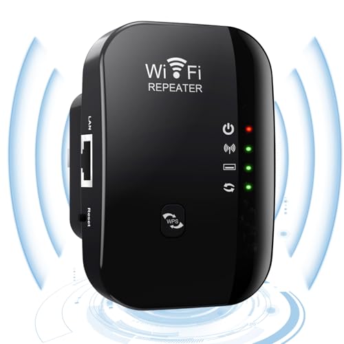 WiFi Extender Booster WLAN Repeater WLAN Verstärker WiFi Repeater bis zu 4000sq ft mit Repeater/AP Modus Ethernet Port zu Allen WL-AN Geräten 1-Tap Setup Access Point mit 1 Kabe(Schwarz)