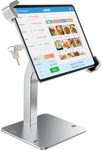 Image of Anti-Theft POS Tablet Kiosk Stand with Lock, Commercial Grade Aluminum Arm | 180 Customer-Facing Flip, Retail Desk Security Display Holder Fits 9-14 inch iPad Pro Air, Galaxy Tab & Enterprise Tablet