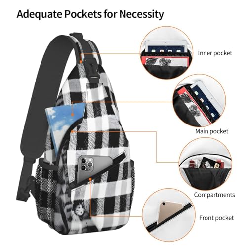 Mochila bandolera con estampado a cuadros negro y blanco miniatura 4