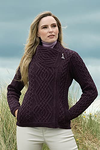 Image of Aran Crafts Irish Women's Cable Knit Side Zip Wool Jacket (Z4630)