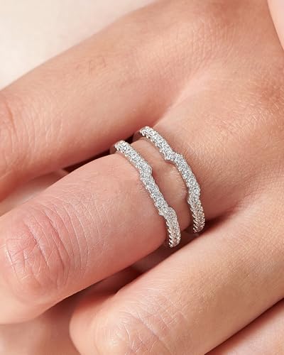 Cubic Zirconia Curved Wedding Band for Women Guard Ring Enhancers Engagement Ring 925 Sterling Silver/Rose Gold Plated/Yellow Gold Plated Size 5-104