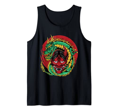 Japonés Dragon Yokai Oni Mask Aesthetic Chinese Zodiac Camiseta sin Mangas