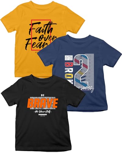 Image of XENOVAURBAN Kids Tshirts Combo of 3 Unisex Printed Round Neck Boys and Girls T-Shirts - P