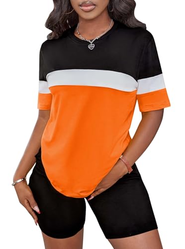 LovelyWholesale Neon Two Piece Outfit for Casual 2 Piece Tracksuit with Neon Shirt and Black Shorts Set2