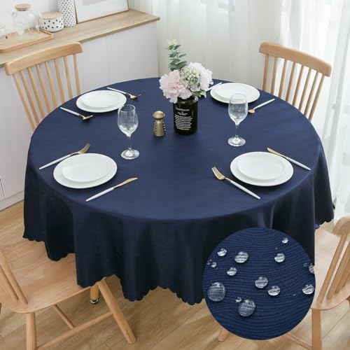 SPRICA Round Jacquard Tablecloth 120cm Water Resistance Solid Colour Table Cover, Water Ripples Pattern Design
