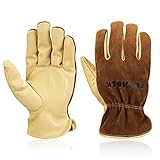 FEISHDEK Arbeitshandschuhe Leder Herren, Wasserdichte Dornenfeste Gartenhandschuhe, Garten Arbeits Handschuhe Kakteen Rosenhandschuhe