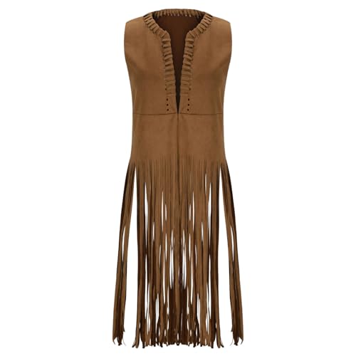 Fringe Vest for Women Fringe Vest Women Western Faux Suede Sleeveless Tassel Long Cardigan Jacket Cowgirl Cowboy Coat
