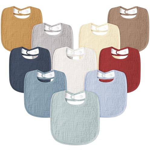 Image of Susurration Muslin Baby Drool Bibs 10Pack Soft Square Adjustable Bandana Bibs for Unisex Newborn Baby Girls&Boys
