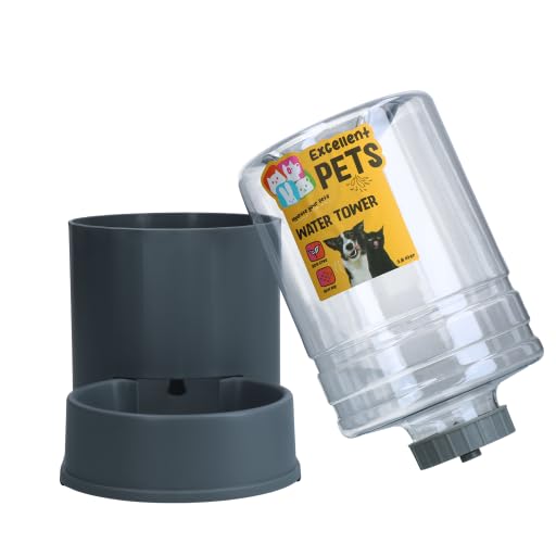 Excellent Pets Wasserturm – Für 3,8 l – Tränke – Wasserspender – BPA-frei – rutschfeste Füße – Tierzubehör – Für Hunde und Katzen – Grau