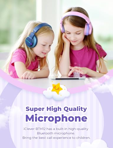 Image of iClever BTH12 Kids Bluetooth Headphones,Colorful LED Lights Wireless Kids Headphones,74 /85 /94dB Volume Limited,55H Playtime,Bluetooth 5.2,Over Ear Headphones Built-in Mic for iPad /Tablet /Airplane,Pink