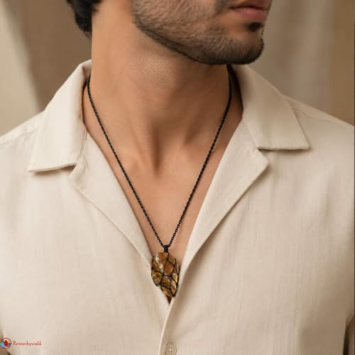 Image of REMEDYWALA Charged Energized Raw Stone Thread Cage Wrapped Pendant | Raw Stone Thread Cage Wrapped Pendant for Women and Men